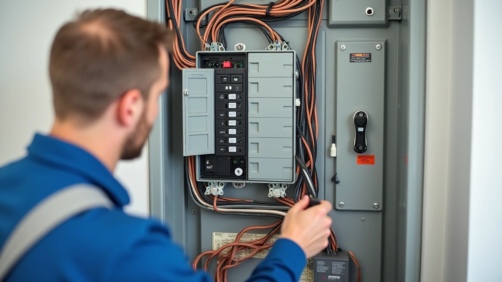 Tableau électrique neuf installé avec prises et disjoncteurs bien organisés, normes respectées, photo détaillée